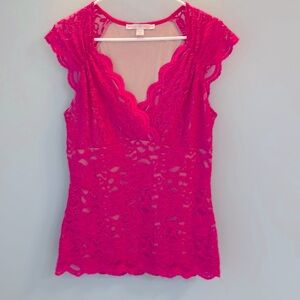 Boston Proper Hot Pink lace top Large